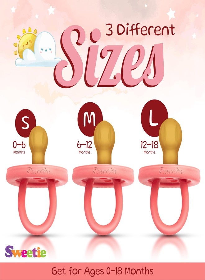 SWEETIE Rubber Pacifier Natural Rubber Pacifier Rounded Pink Medium 6-12 Month - Image 3